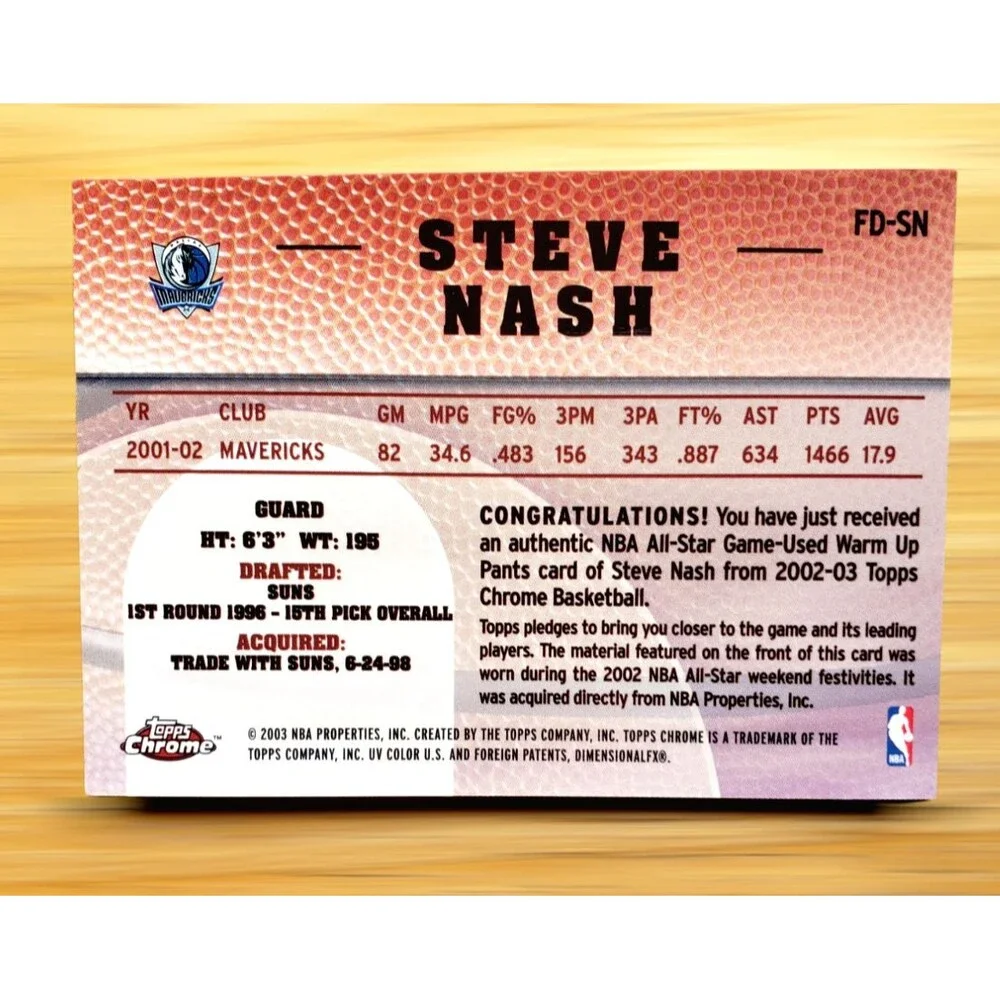 2003-04 Topps Chrome STEVE NASH Final Destination Game Used Warm up Pants #FD-SN